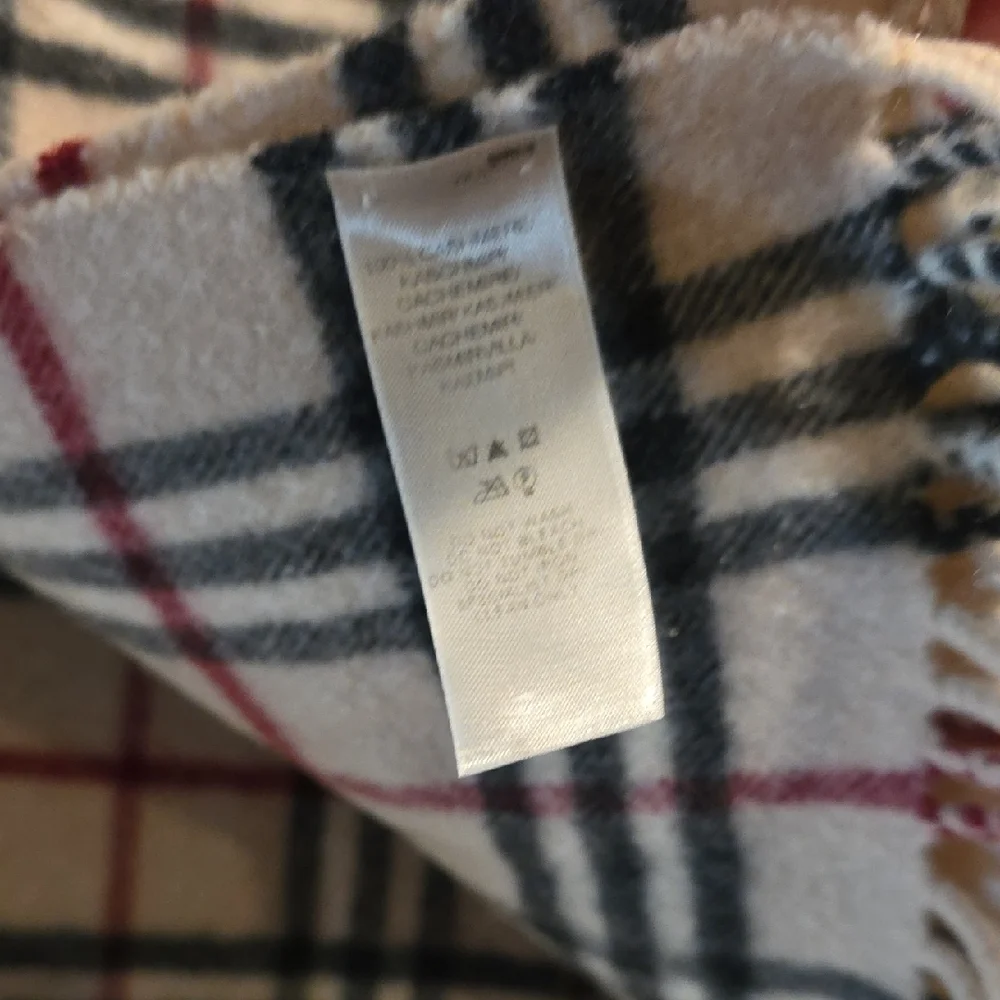 Burberry Plaid Wool Scarf in Red, Black, and Cream - Picture 5 of 8